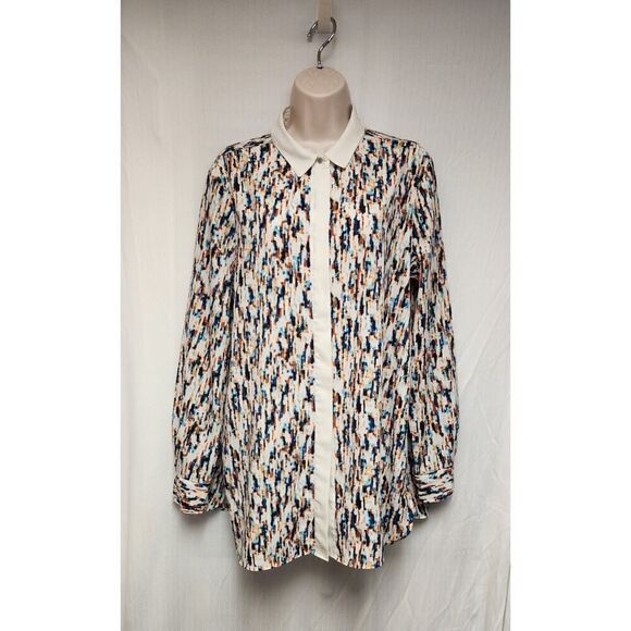 Ellen Tracy Women's Long Sleeve Semi-Sheer Button Down Geo Print Blouse Size L - Picture 3 of 8